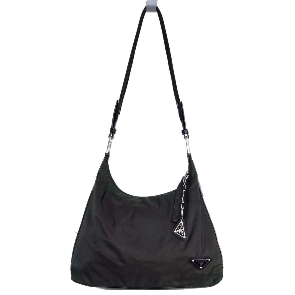 Prada Tessuto Custom Nylon Dark Green Shoulder Bag with Studs